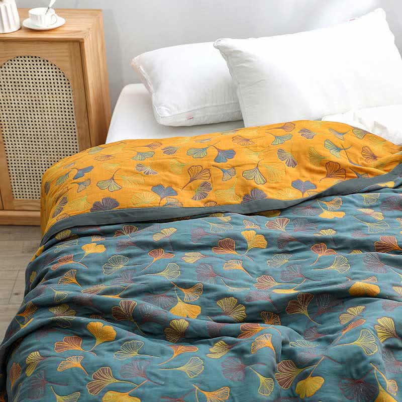 Ginkgo Leaf Reversible Quilt �C 6-Layer Cotton & Soy Fiber �C Decorative & Breathable Bedding