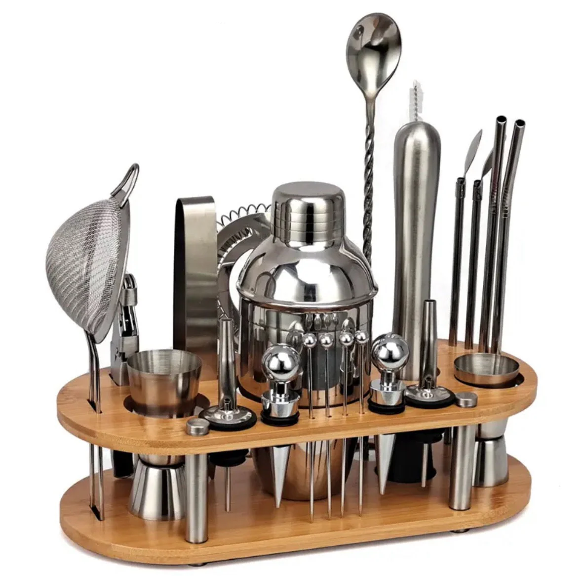 Professional 23-Piece Cocktail Shaker Set with Stand �C Stainless Steel Barware Kit