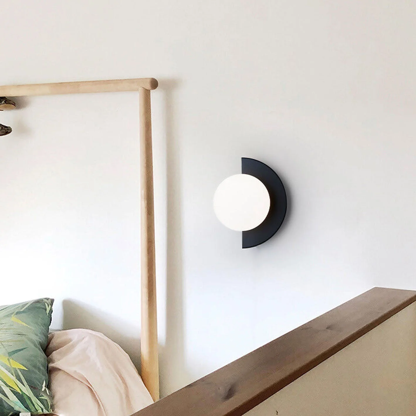 Glass Globe Wall Sconce, Modern Minimalist Light with Geometric Semicircle Base