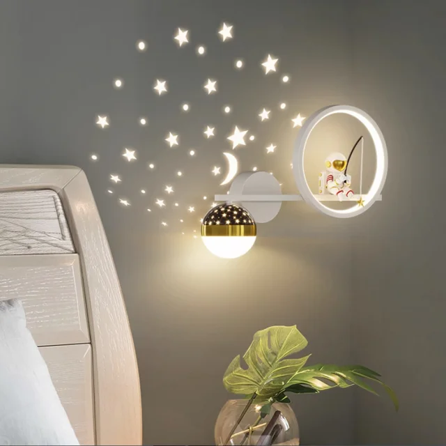 Wall Lamp | Plastic & Metal | Star Projection | Child's Room Decor