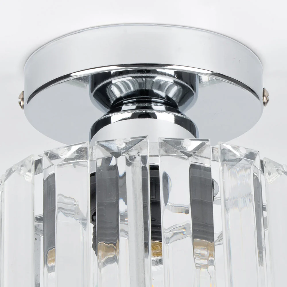 Contemporary Flush Ceiling Light with Crystal Rods & Brass Cage �C E27 Fitting