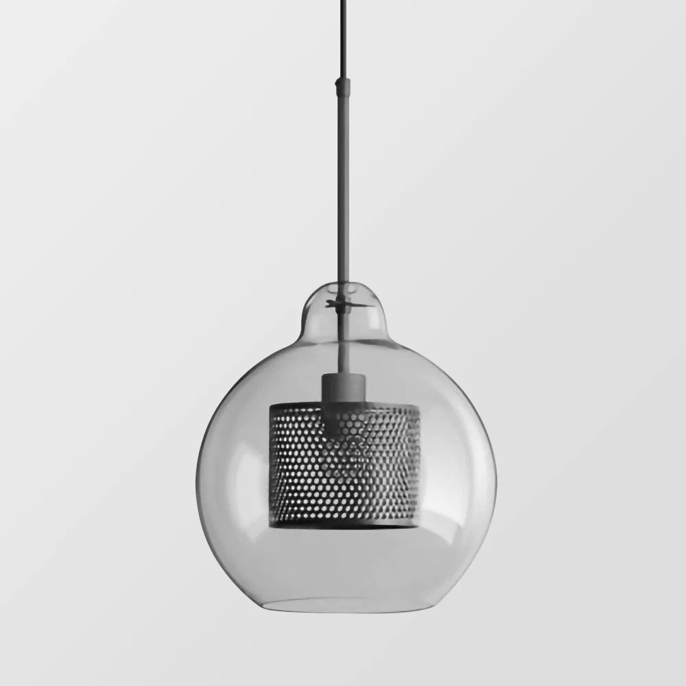 Modern Glass Pendant Light with Perforated Metal Inner Shade �C Contemporary Ceiling Fixture
