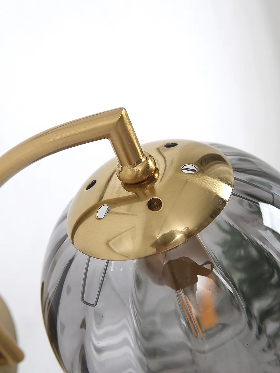 Modern Ribbed Glass Globe Wall Light �C Curved Arm LED Sconce for Elegant Interiors