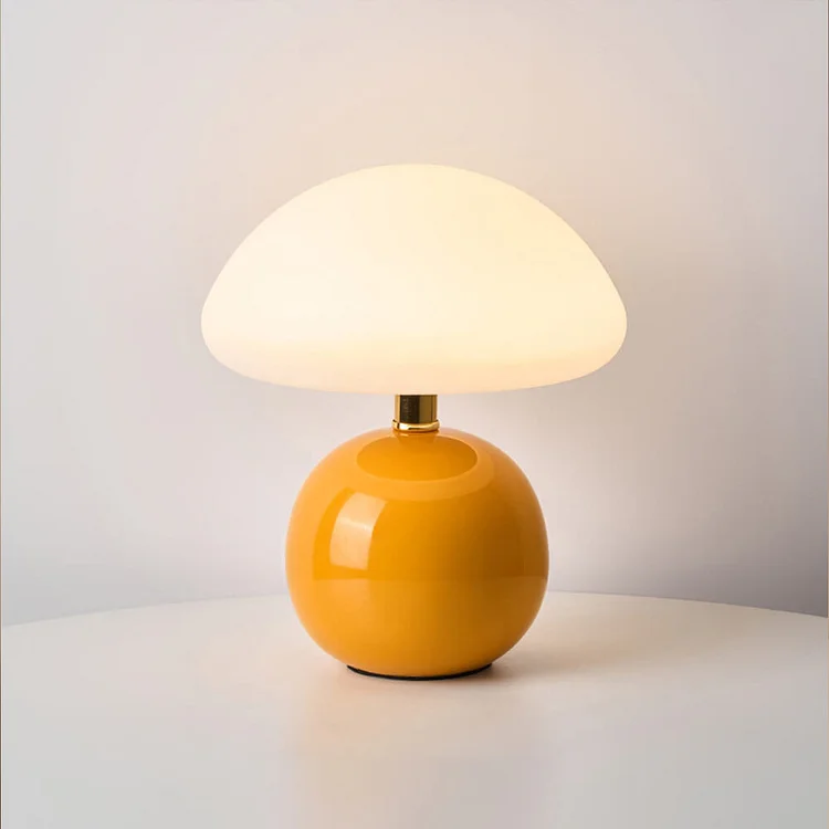 Mid-Century Modern Mushroom Table Lamp with Glossy Ceramic Finish