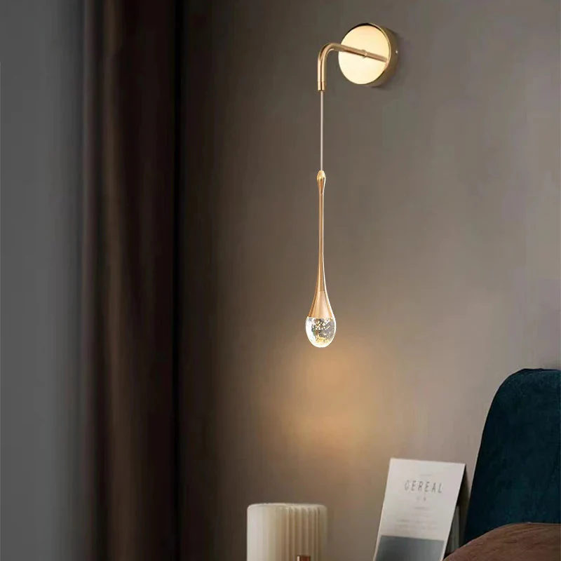 Modern LED Wall Light with Teardrop Glass Pendant and Gold Accent �C Warm Ambient Glow