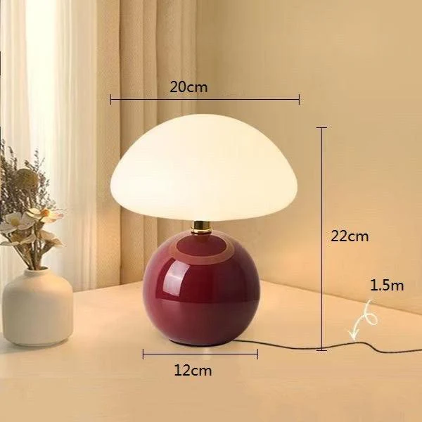 Mid-Century Modern Mushroom Table Lamp with Glossy Ceramic Finish