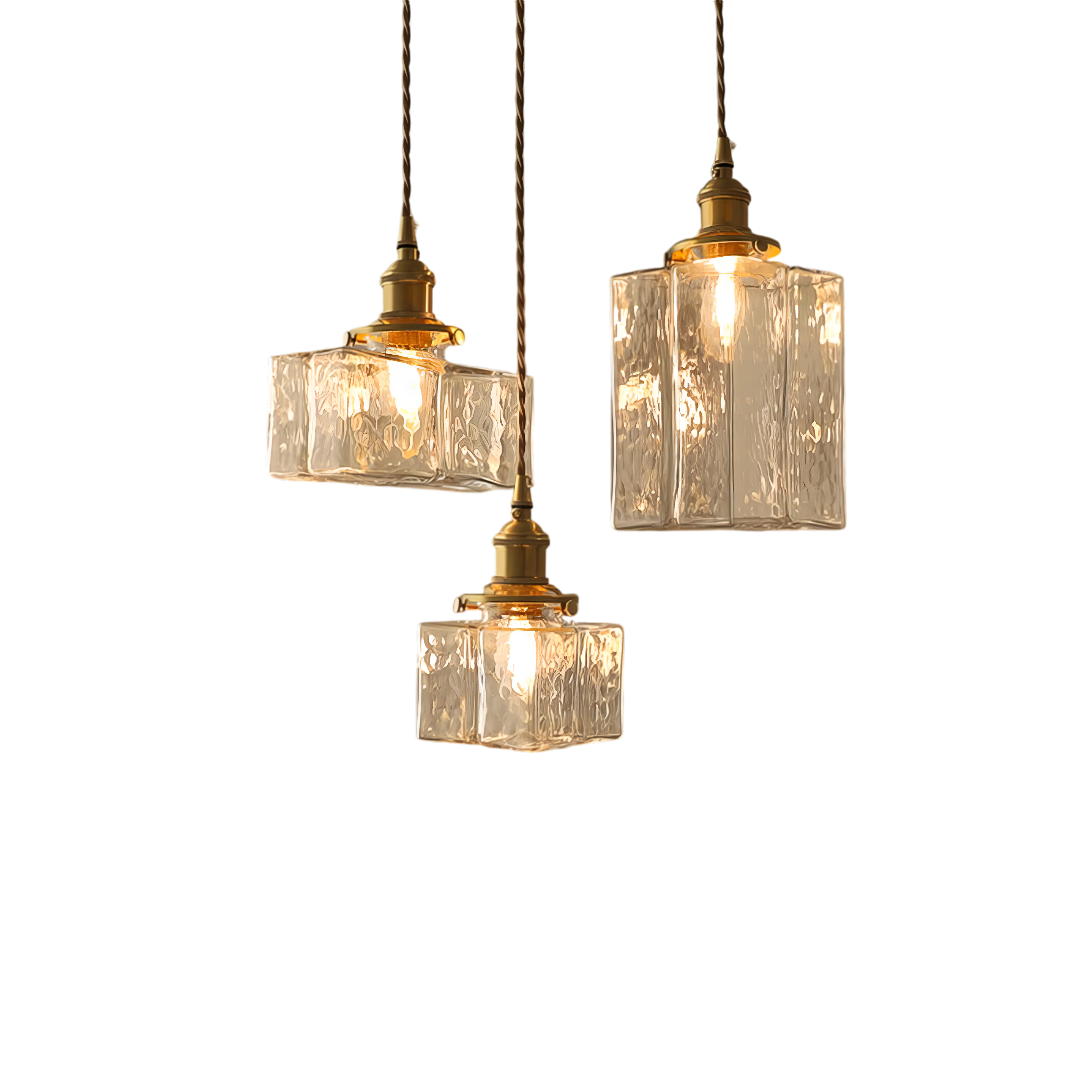 Modern Retro Cluster Pendant Light with Textured Glass and Gold Accents