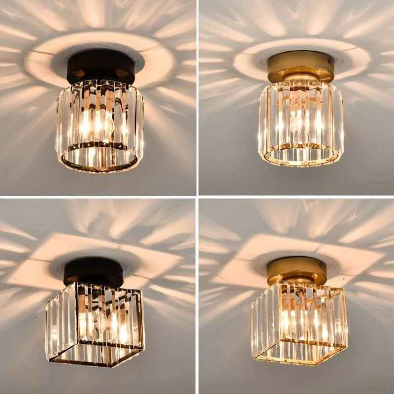 Contemporary Flush Ceiling Light with Crystal Rods & Brass Cage �C E27 Fitting