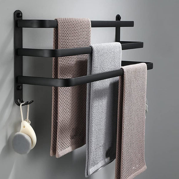 Wall-Mounted Modern Towel Rack with Swivel Arms and Hooks - DrySpace