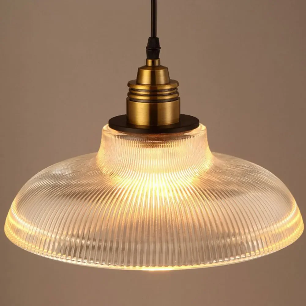 Pendant Light | Ribbed Glass & Brushed Brass | Industrial Chic | Living Room Accent