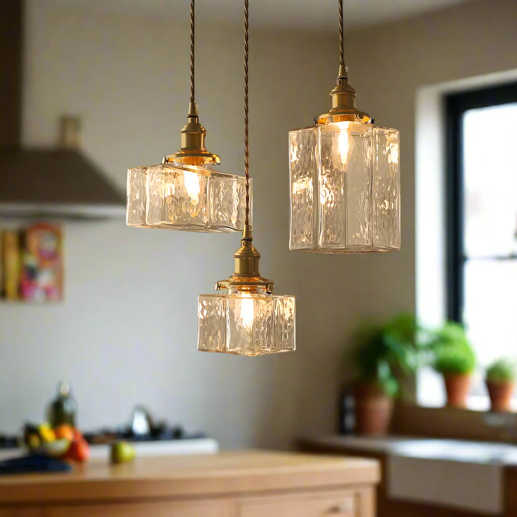 Modern Retro Cluster Pendant Light with Textured Glass and Gold Accents