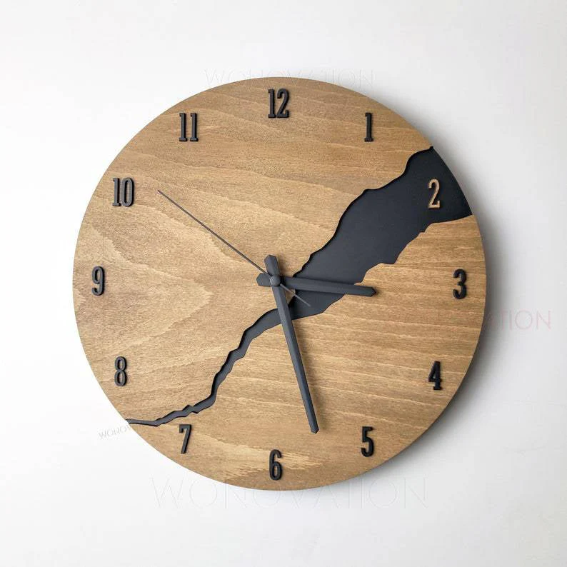 Wall Clock | Wood & Metal | Modern Scandinavian Split Design | Minimalist Setting
