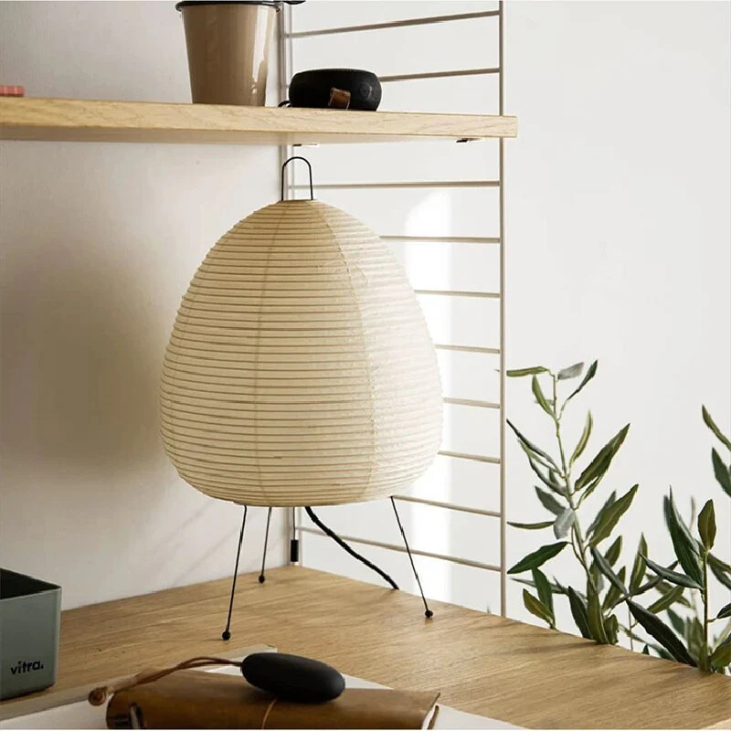 Minimalist Japanese Rice Paper Table Lamp with LED and Sculptural Design
