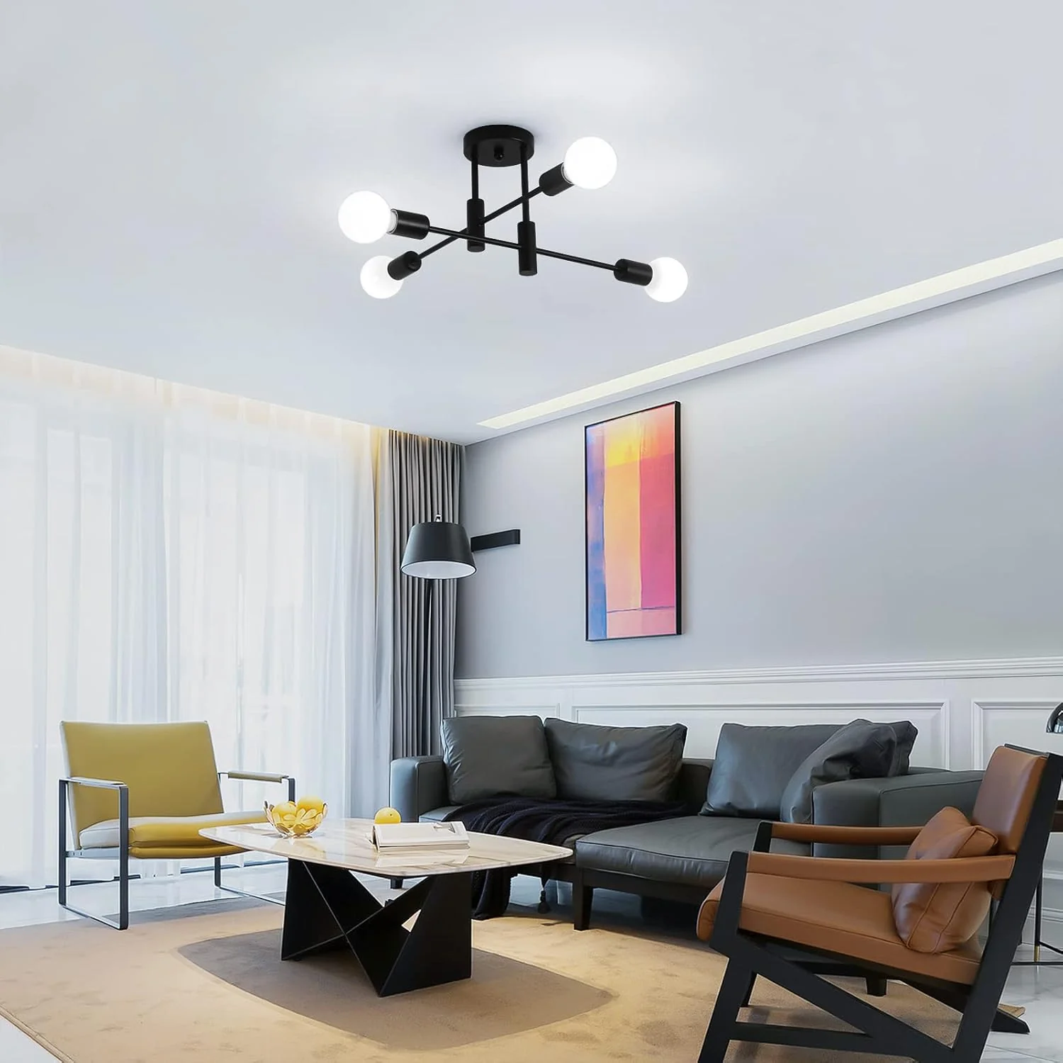 Modern Nordic Flush Ceiling Light �C Minimalist Metal Fixture with Geometric Design