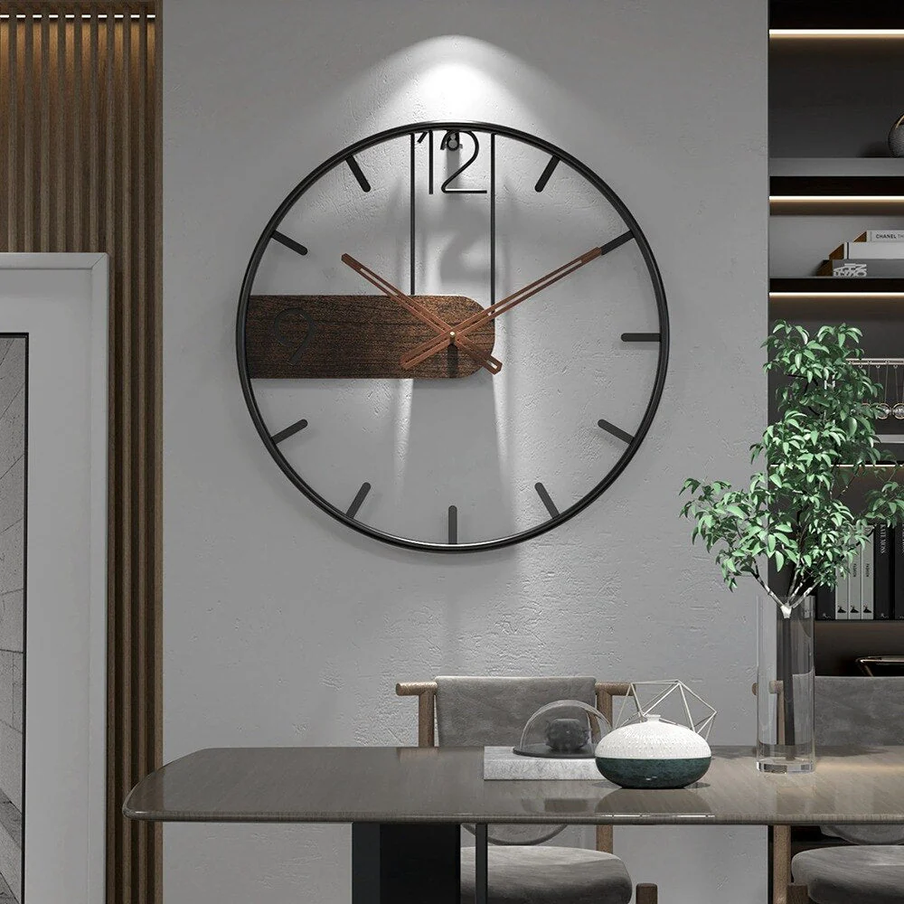 Wall Clock | Steel & Walnut Wood | Exposed Frame | Living Room Accent