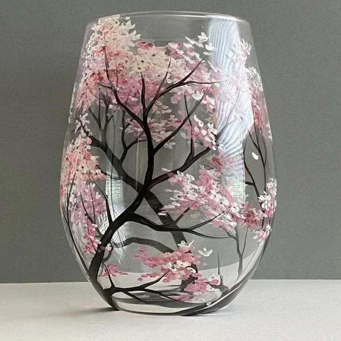 Hand-Painted Four Seasons Tree Wine Glasses - Artistic Nature-Inspired Design
