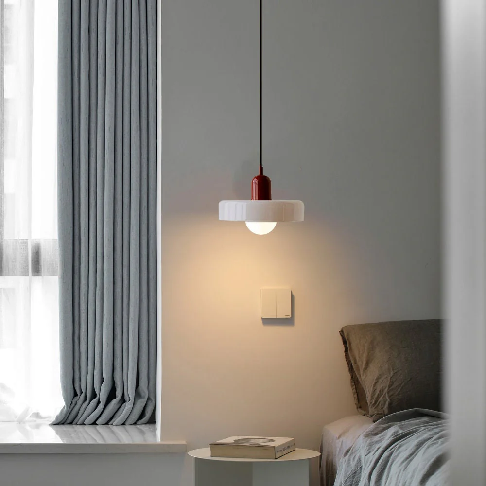 Modern Bauhaus Pendant Light with Glossy Glass Shade
