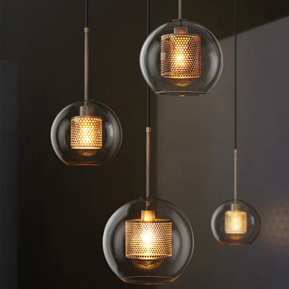 Modern Glass Pendant Light with Perforated Metal Inner Shade �C Contemporary Ceiling Fixture