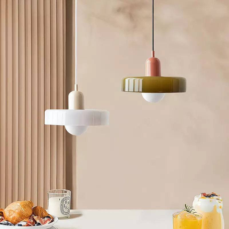 Modern Bauhaus Pendant Light with Glossy Glass Shade