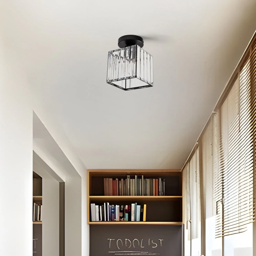 Modern Crystal Flush Ceiling Light with Brass Frame, E27 Fitting, 13cm Compact Design