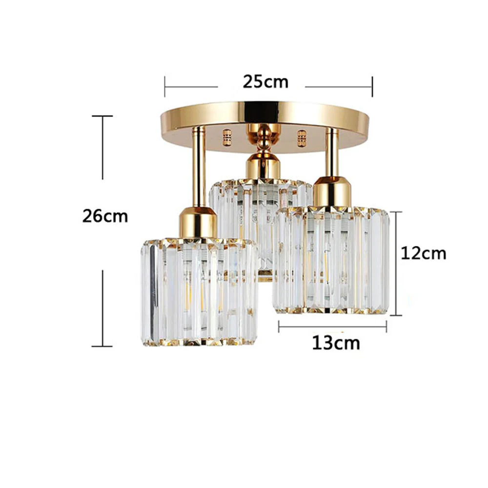 Modern Crystal Semi-Flush Ceiling Light with Ribbed Glass Shades �C 3-Light Fixture