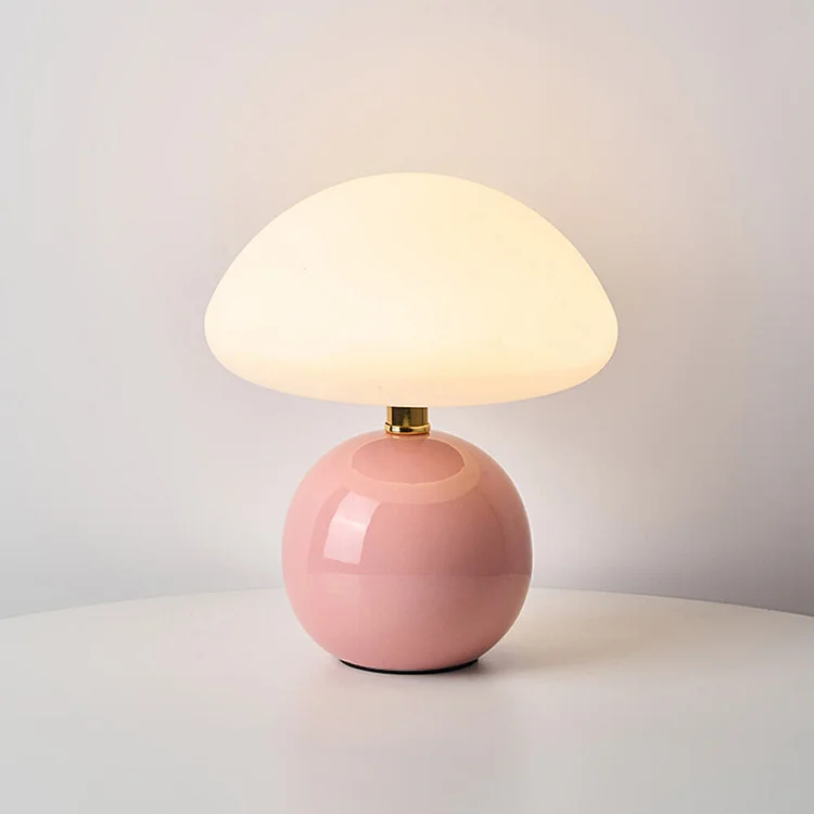 Mid-Century Modern Mushroom Table Lamp with Glossy Ceramic Finish
