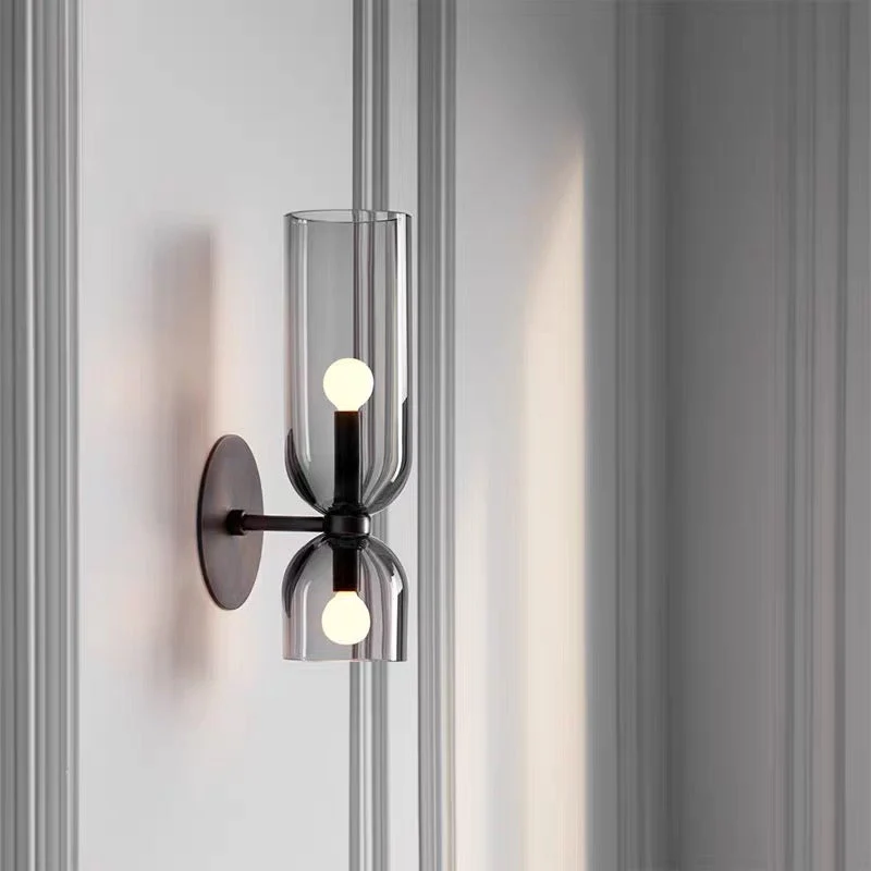 Modern Double Glass Wall Sconce �C Minimalist Hardwired LED Light for Bedroom & Lounge