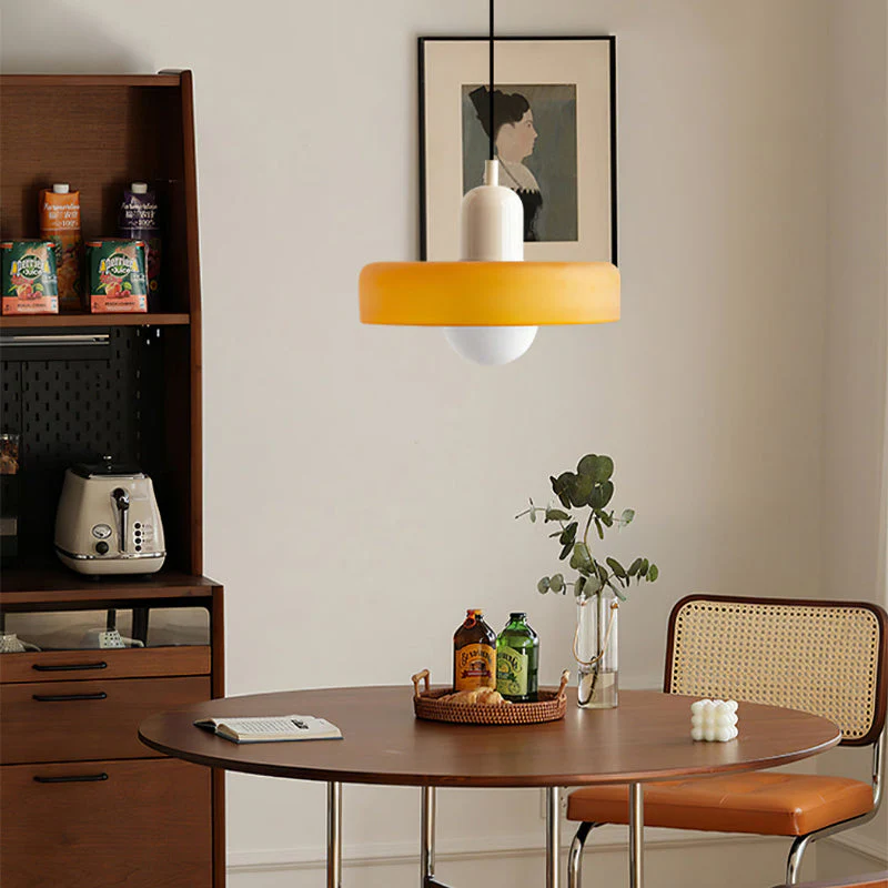 Modern Bauhaus Pendant Light with Glossy Glass Shade