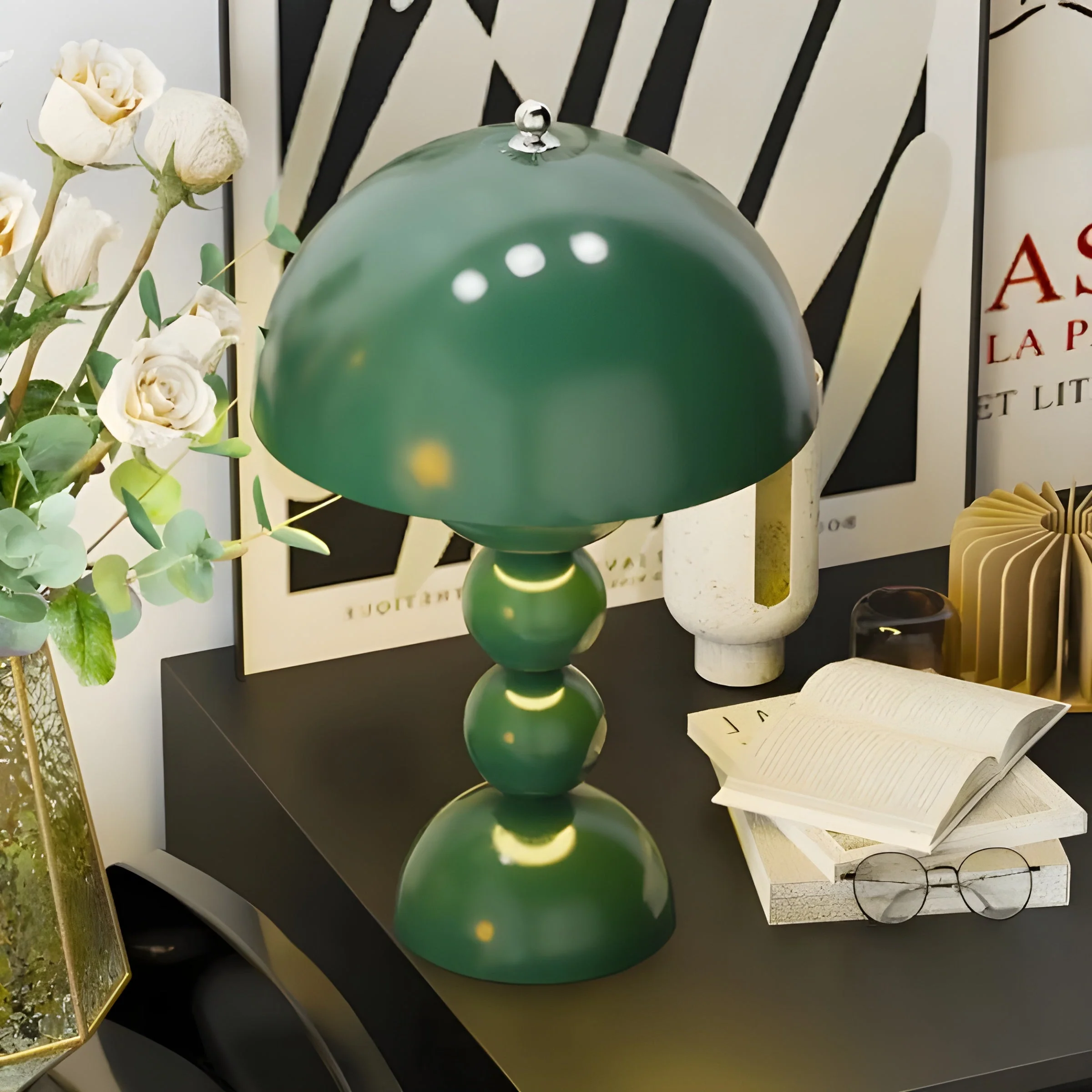 Scandinavian Design Table Lamp with Dimmable LED and Glossy Finish