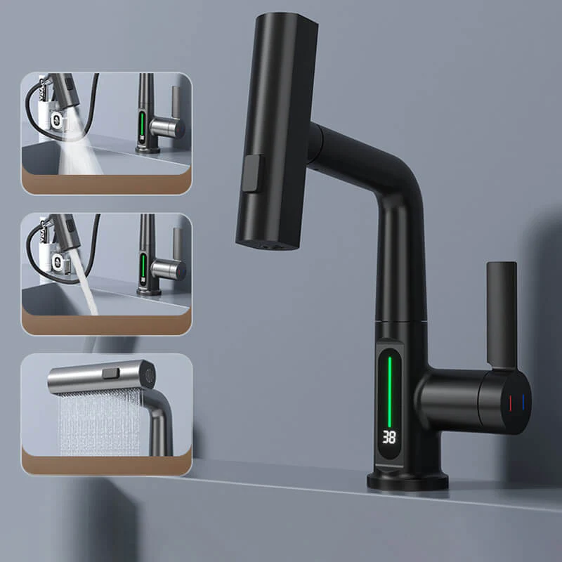 Kitchen Faucet | Matte Black Metal & LED Display | Touch Control & Pull-out Sprayer | Modern Kitchen