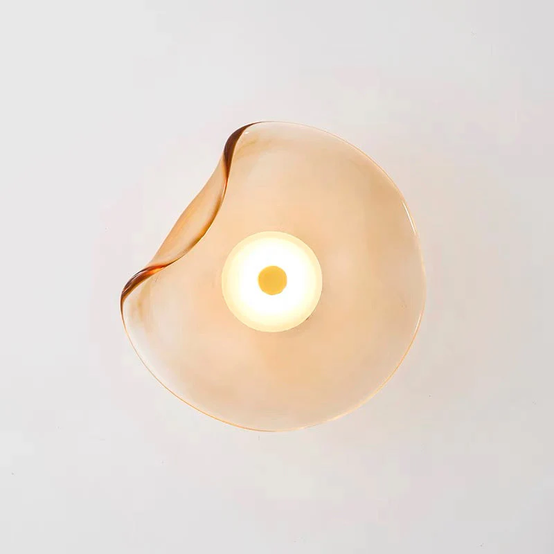 Modern LED Wall Sconce �C Amber Glass Shade, Warm Light, Minimalist Metal Design