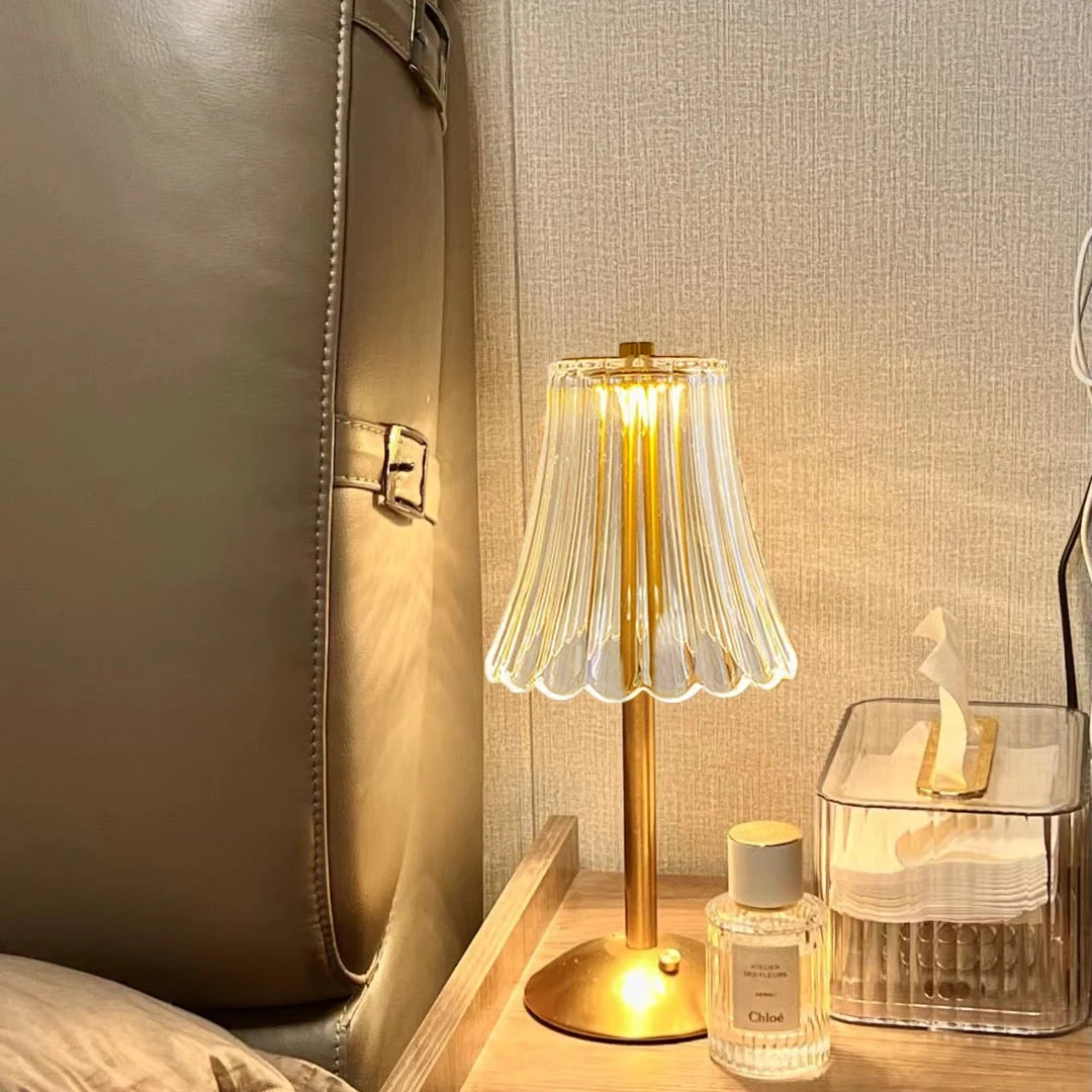 LED Retro Table Lamp with Crystal Shade & Touch Control, USB Rechargeable