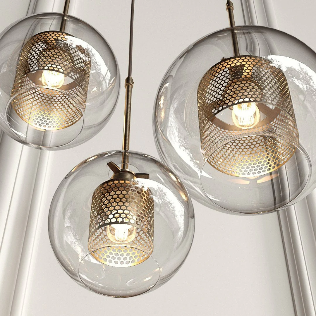 Modern Glass Pendant Light with Perforated Metal Inner Shade �C Contemporary Ceiling Fixture