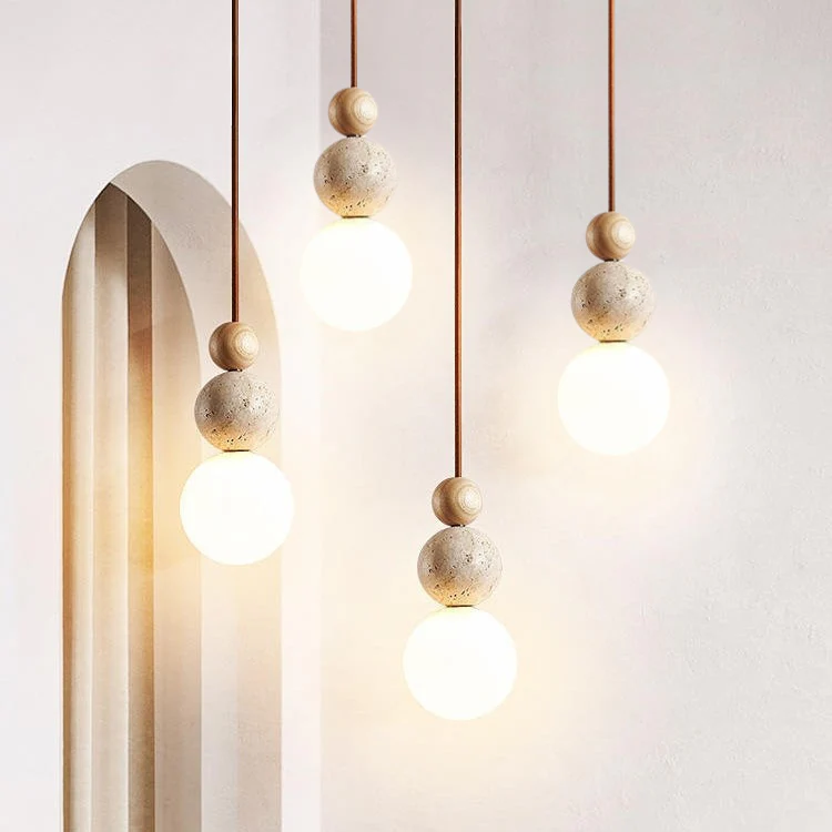 Modern Travertine Pendant Light - Minimalist Natural Stone Lava Design