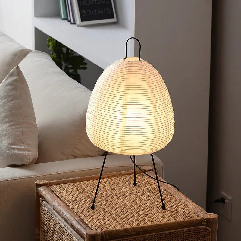 Minimalist Japanese Rice Paper Table Lamp with LED and Sculptural Design