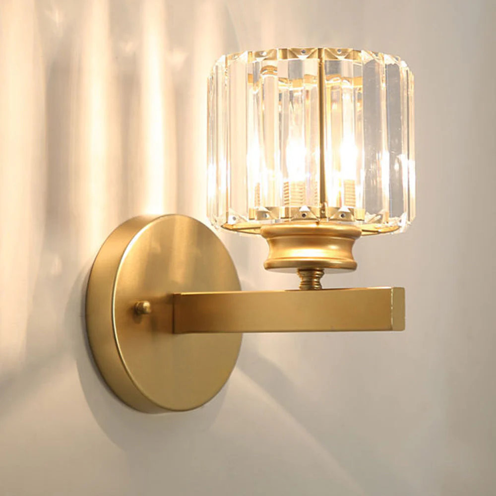Modern Crystal Wall Light with Ribbed Glass Shade �C Square & Round Options Available