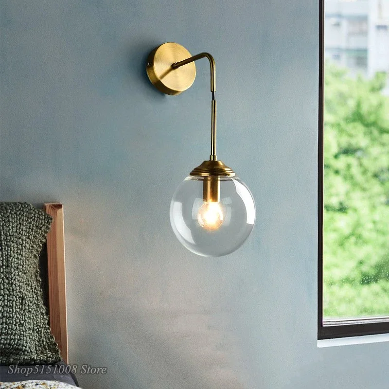 Modern Glass Wall Light �C Nordic Style Sconce with Clear Globe and Metal Arm