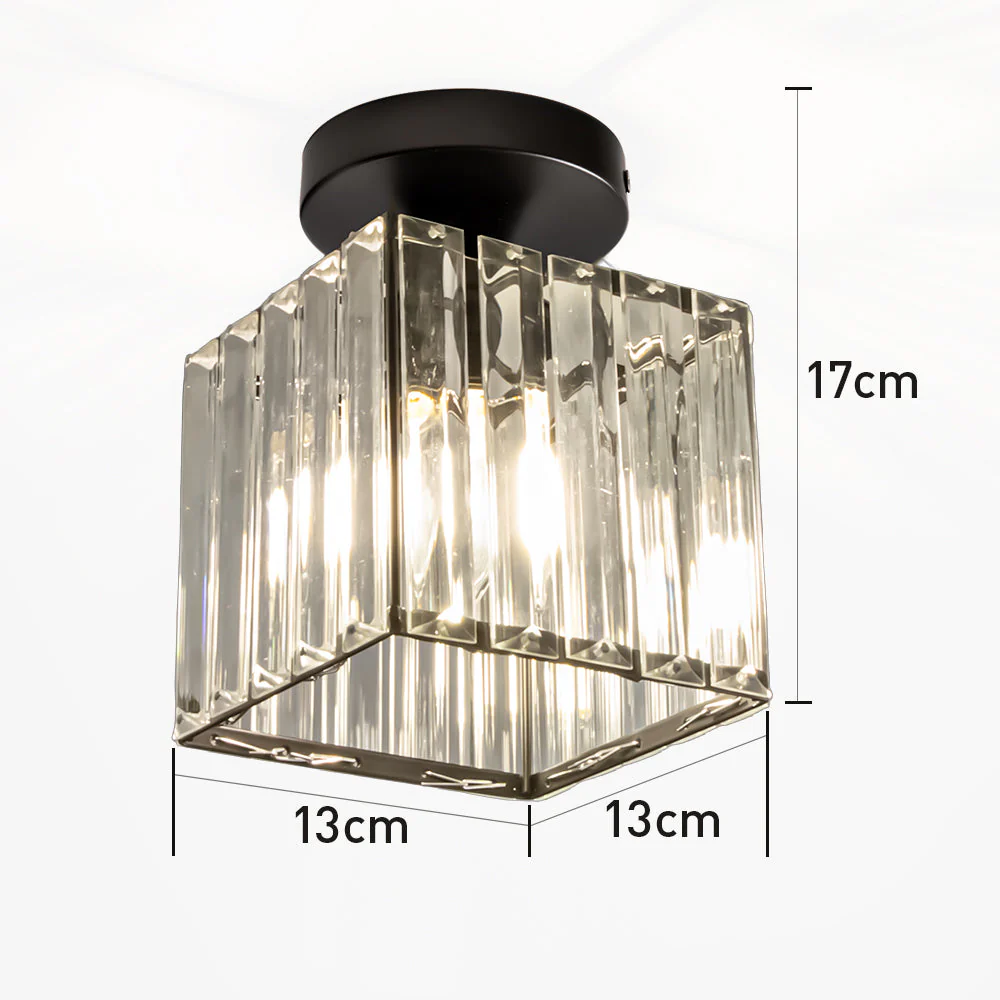 Modern Crystal Flush Ceiling Light with Brass Frame, E27 Fitting, 13cm Compact Design