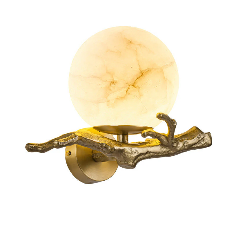 Modern Scandinavian Wall Lamp �C Marble & Brass Sconce with Sculptural Natural Design