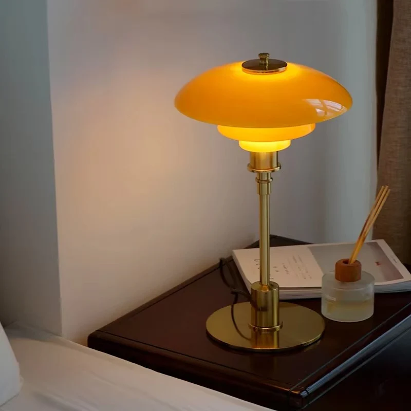 Scandinavian Art Deco Table Lamp with Glossy Dome Shade