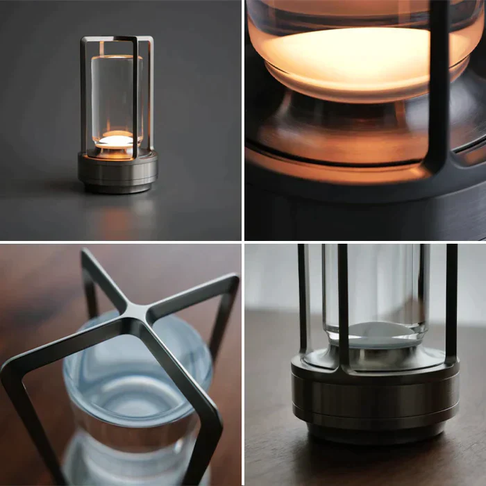 Modern Crystal Lantern Table Lamp with Touch Control & USB Charging