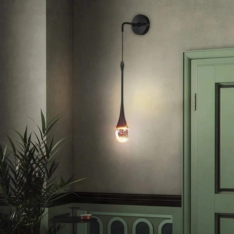 Modern LED Wall Light with Teardrop Glass Pendant and Gold Accent �C Warm Ambient Glow
