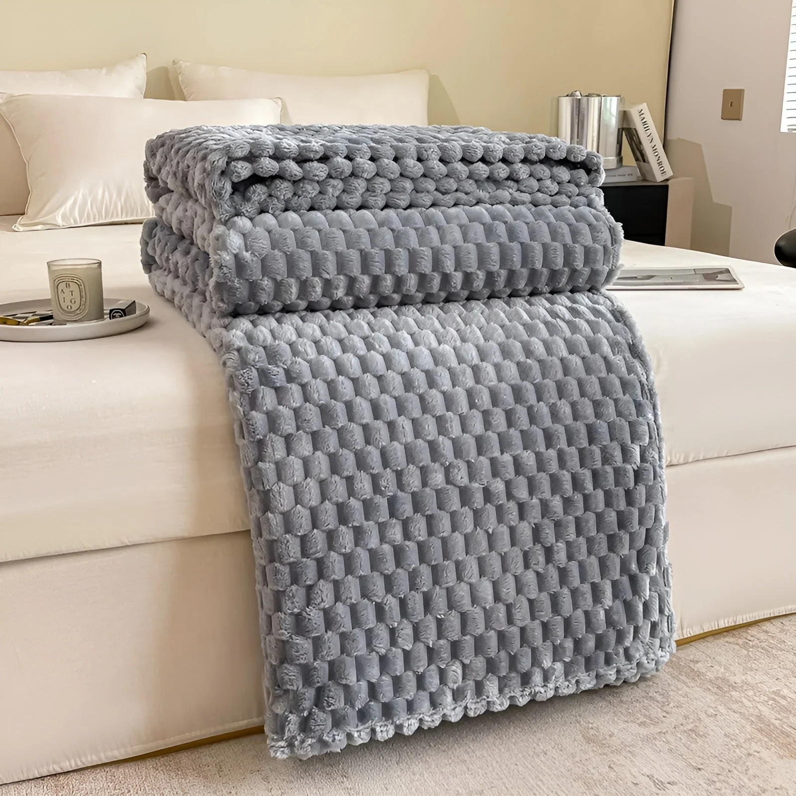 Plush Textured Throw Blanket - Super Soft, Warm, Modern Cozy Design