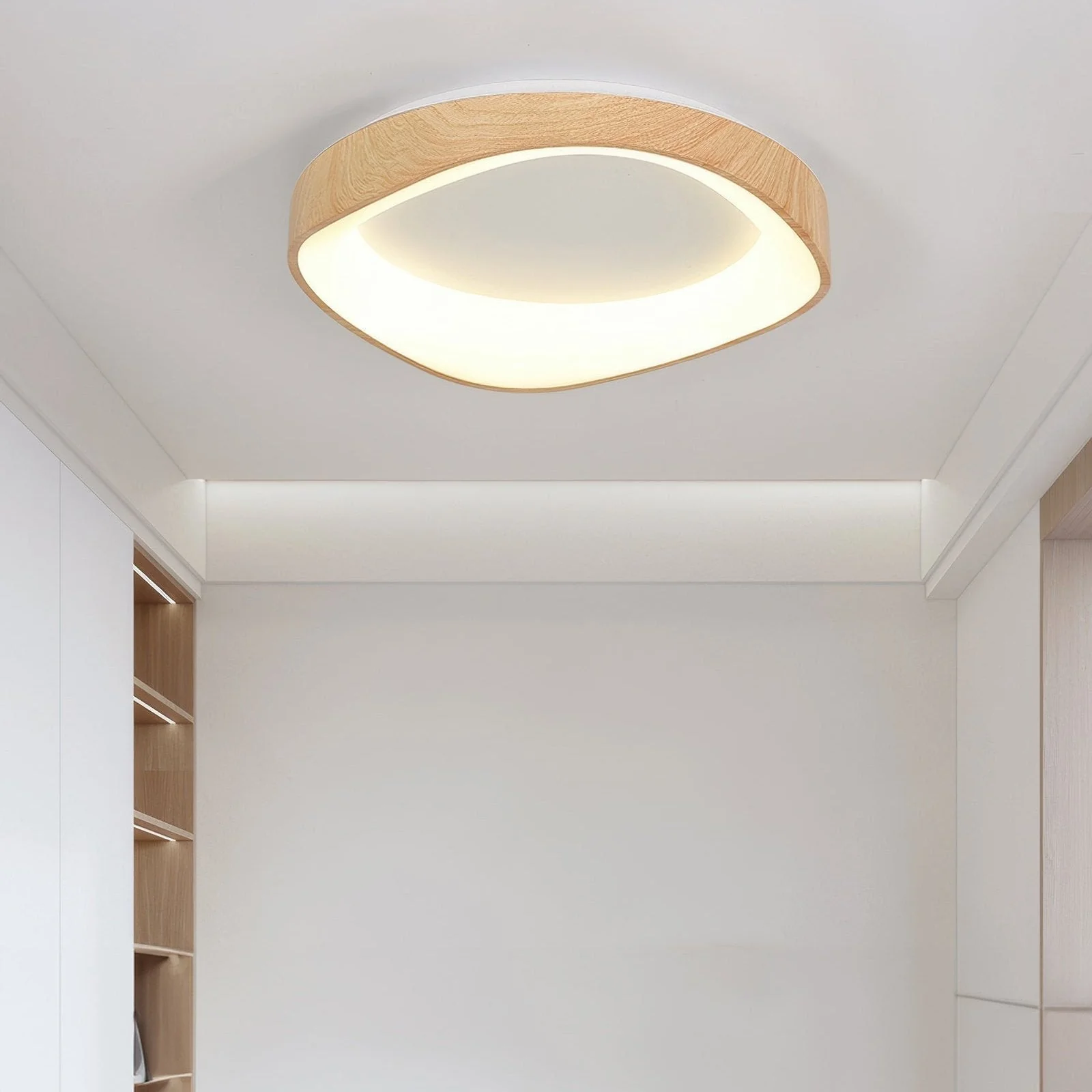 Modern Minimalist Wood Grain Flush Mount LED Ceiling Light