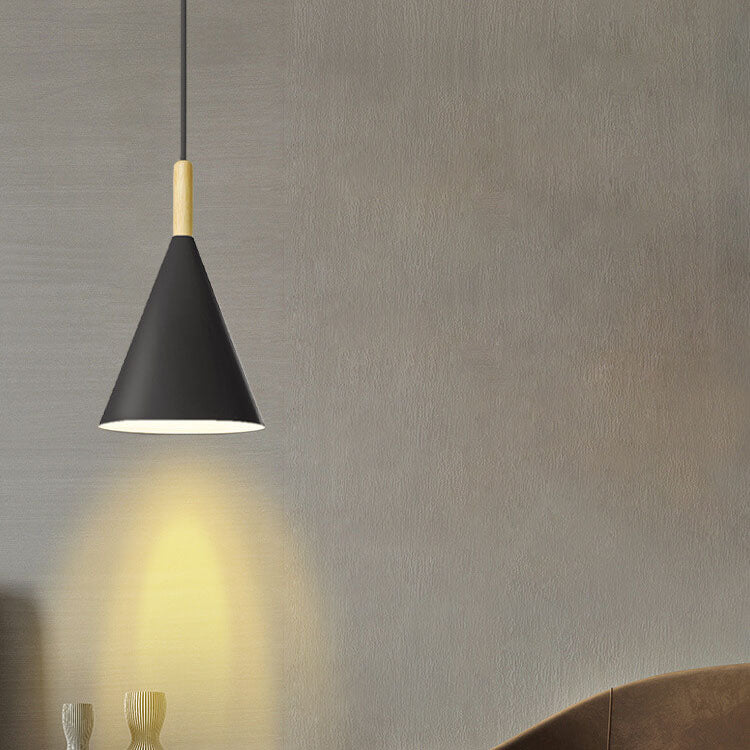Modern Cone Pendant Light with Wood Accent �C Minimalist Nordic Ceiling Fixture