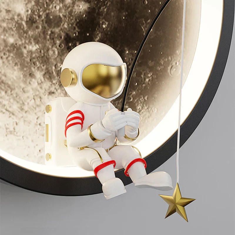 LED Moon Wall Lamp with 3D Astronaut �?Modern Space-Inspired Decorative Light