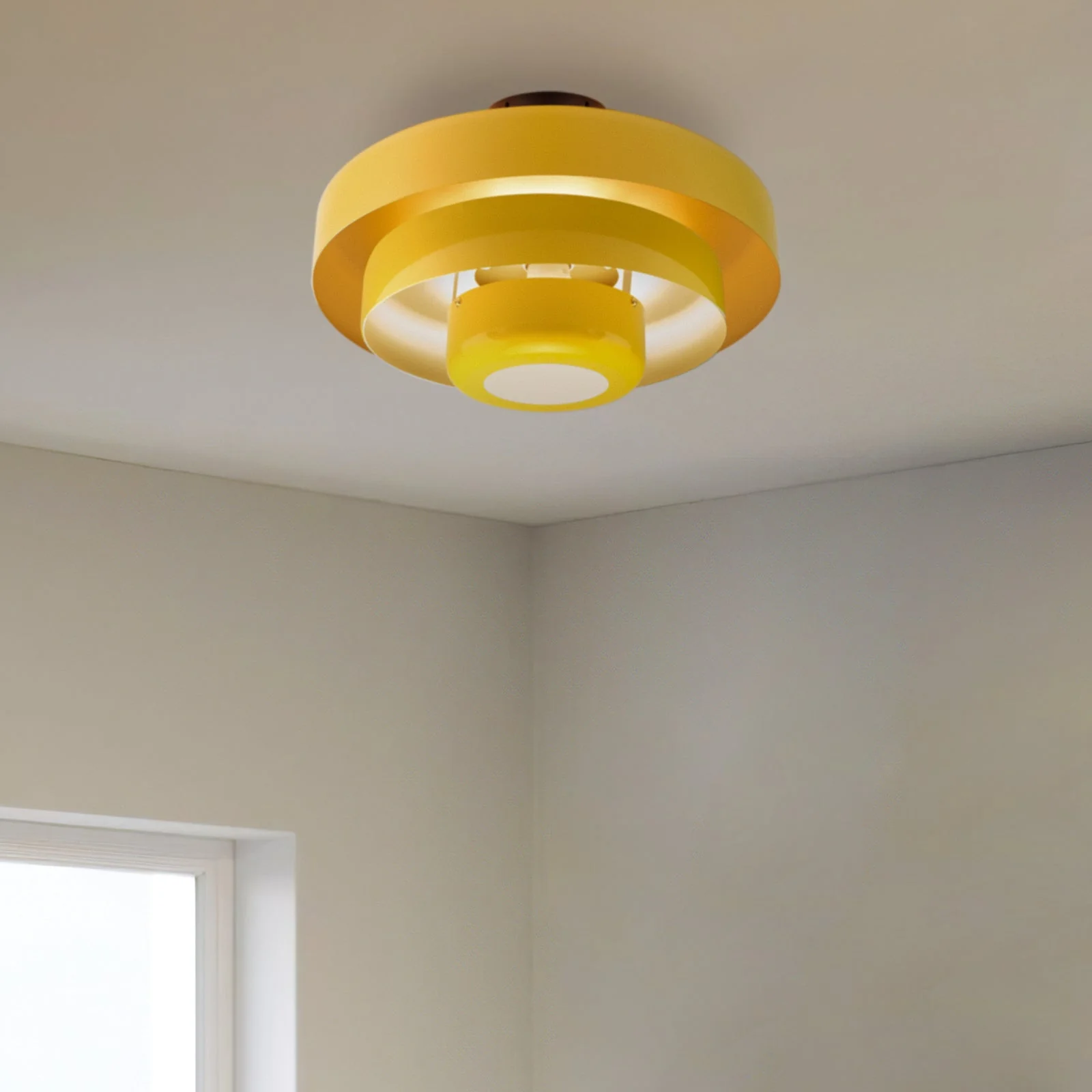 Mid-Century Modern Iron Flush Mount Ceiling Light with Tiered Geometric Design