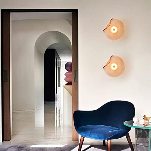 Modern LED Wall Sconce �C Amber Glass Shade, Warm Light, Minimalist Metal Design