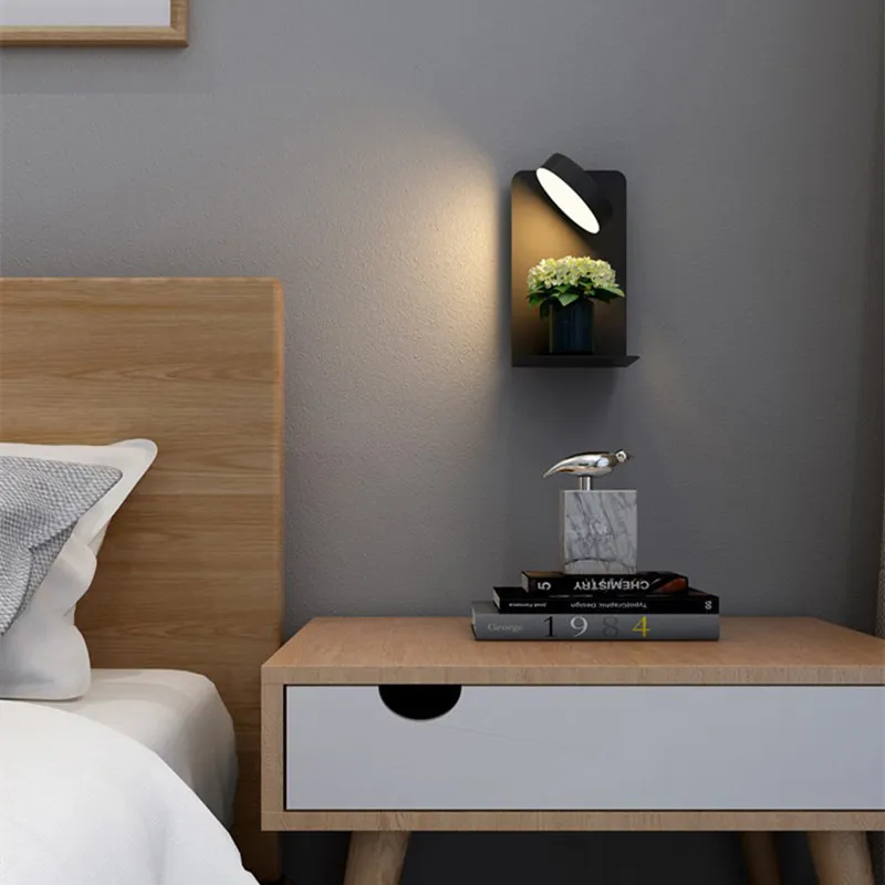 Modern Wall-Mounted LED Night Light with Shelf and USB �?Bedroom Ambient Lamp