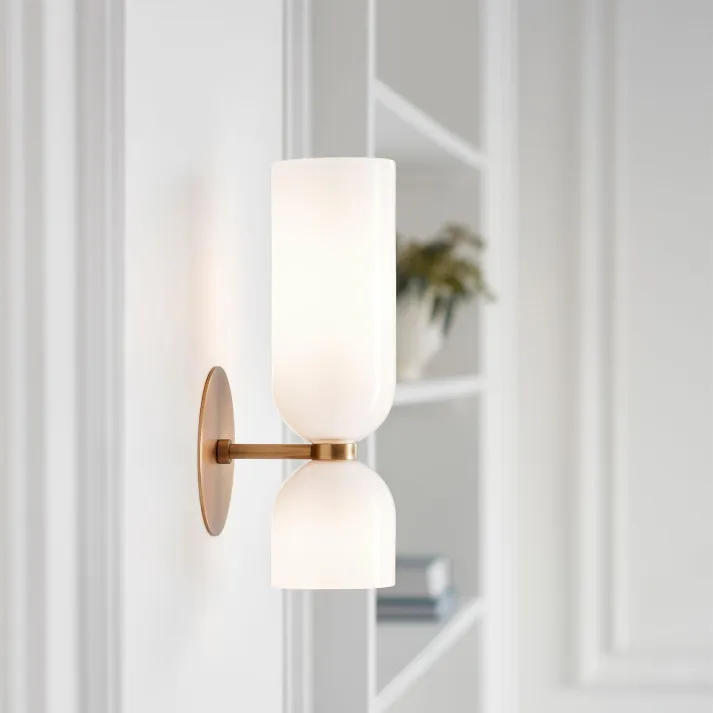 Modern Dual Glass Wall Sconce �C Minimalist LED Up and Down Light Fixture